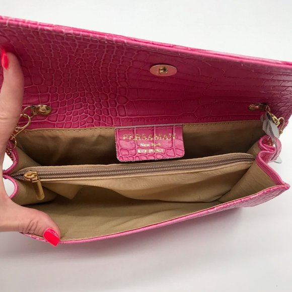 Persaman Pink Croc Embossed Leather Priscilla Crossbody Clutch - Picture 10 of 11